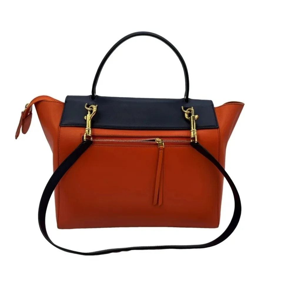 Celine Tri-Color Orange and Navy Smooth Calkskin Leather Bag with COA
